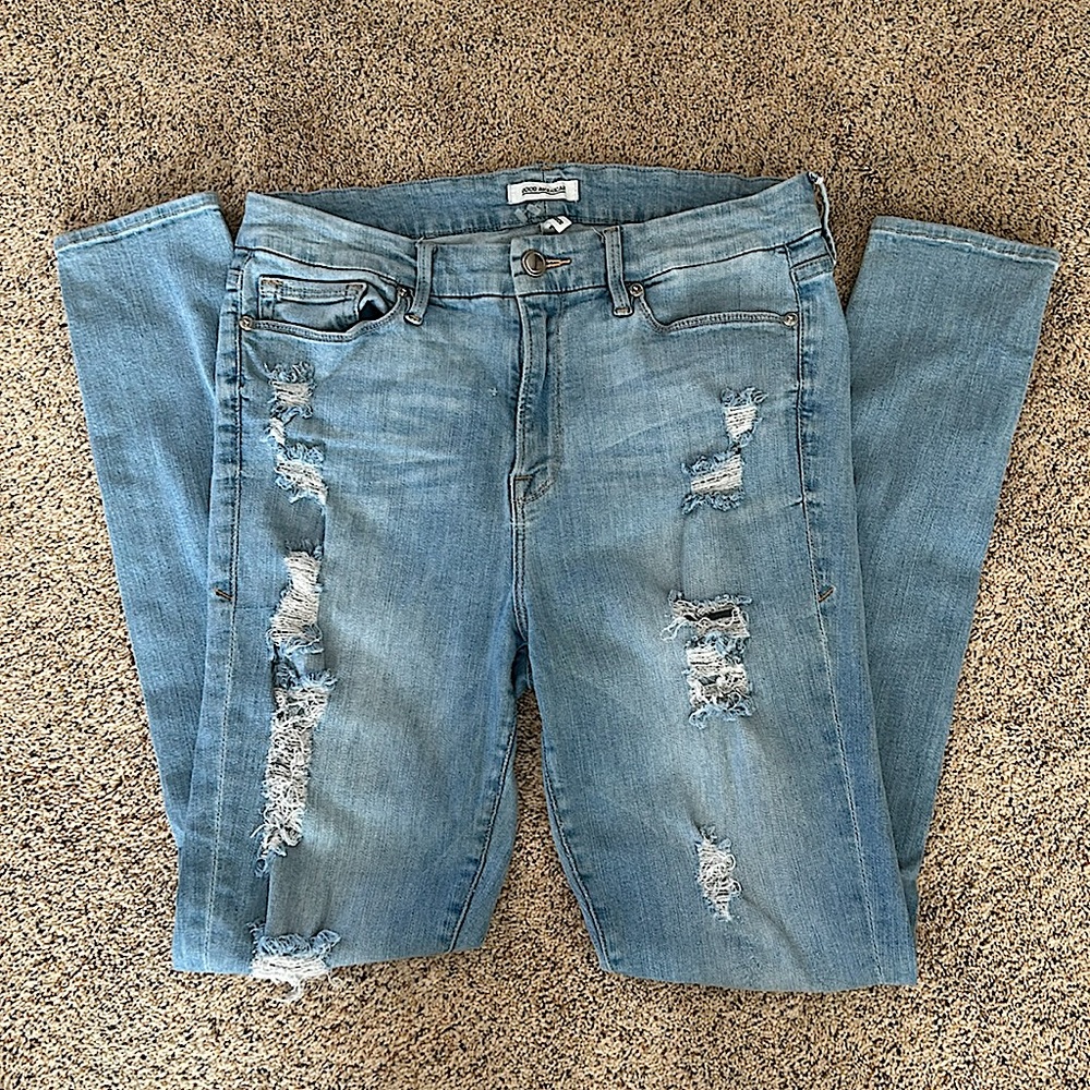 Good American Sexy Distressed Light Blue Denim Skinny Jeans Pants **Sz 10**🔥🔥 - Picture 2 of 9